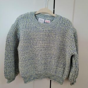 🧸2/20$ Zara Kids Knit Sweater Blue Green Size 3T Girl Ballon Sleeves Marled